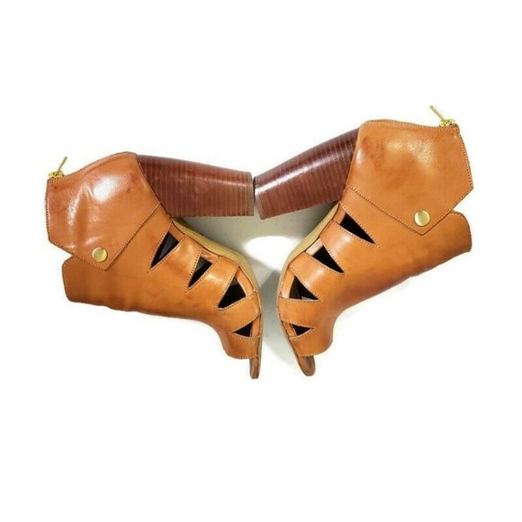 Kelsi Dagger Brown Open-Toe Ankle Booties - Picture 2 of 7